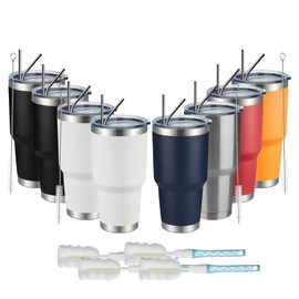 MEWAY 30oz Insulated Tumbler With Lids and Straws,Stainless Steel Double Vacuum Coffee Tumbler Cup, Brush, Durable Powder Coated Coffee Cup for Cold & Hot Drinks, Office, Travel(mixture,8 PACK)