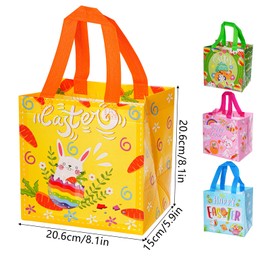 4Pcs Reusable Easter Gift Bags with Handles, Non-Woven Egg Hunt Bags Basket Tote Bags, Party Favor Supplies