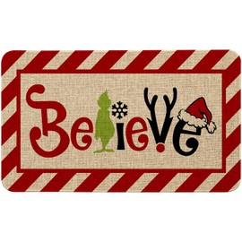 Faptoena Christmas Door mat Grinch Doormat Belive Rug Christmas Decorative,Winter Holiday Doormats Low-Profile Front Floor Mat Entrance Switch Mat for Indoor Outdoor 17 x 30 Inch