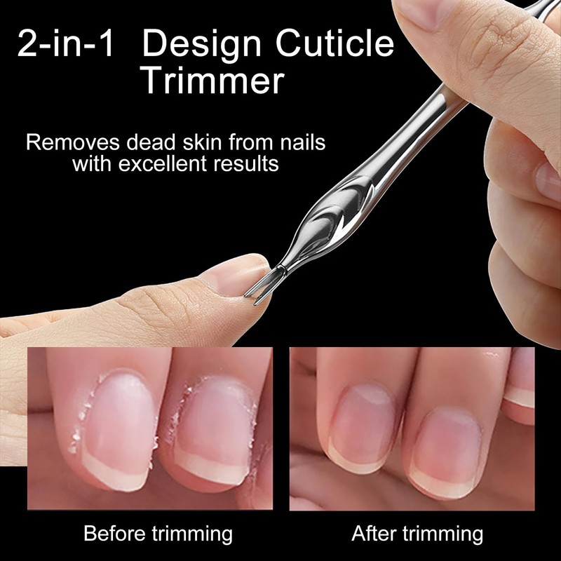 EUZUXU Cuticle Pusher Stainless Steel, 2-in-1 Cuticle Trimmer Nail Care