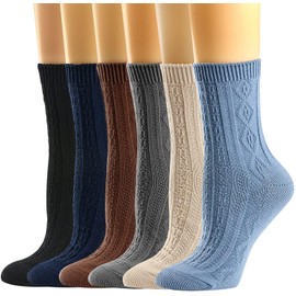Mcool Mary Womens Socks, Womens Crew Socks Size 9-11 Casual Breathable Knit Thin Cotton Comfy Retro Dress Socks for Women 6Pack