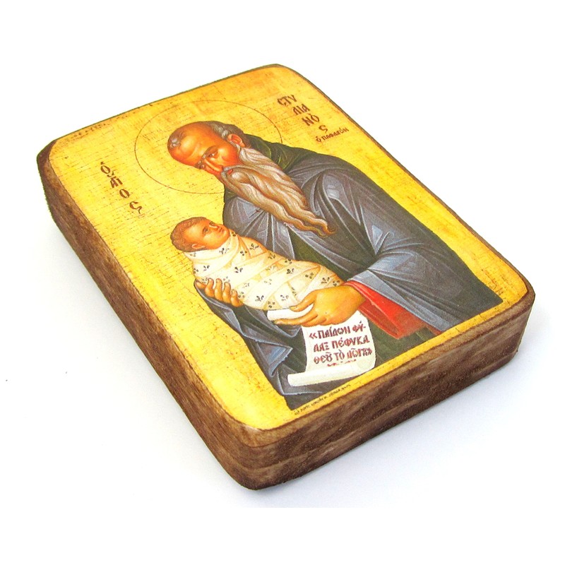 Wooden Greek Christian Orthodox Wood Icon of Saint Stylianos /