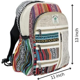 AUNERCART Small Hemp Backpack Traveling Backpack Cotton Stripe Nepali Backpack Himalayan Backpack Small 13" x 11" x 5" Bag