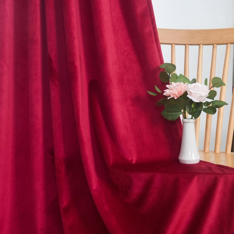 gisewood Red Velvet Curtains 96 Inches Long Back Tab Thermal