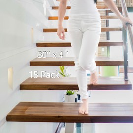 Clear Non Slip Stair Treads, 4” x 30” (15 Pack), Transparent Anti-Slip Strips for Wooden Steps Indoor, Waterproof Safety Grip Tape for Dogs & Elderly
