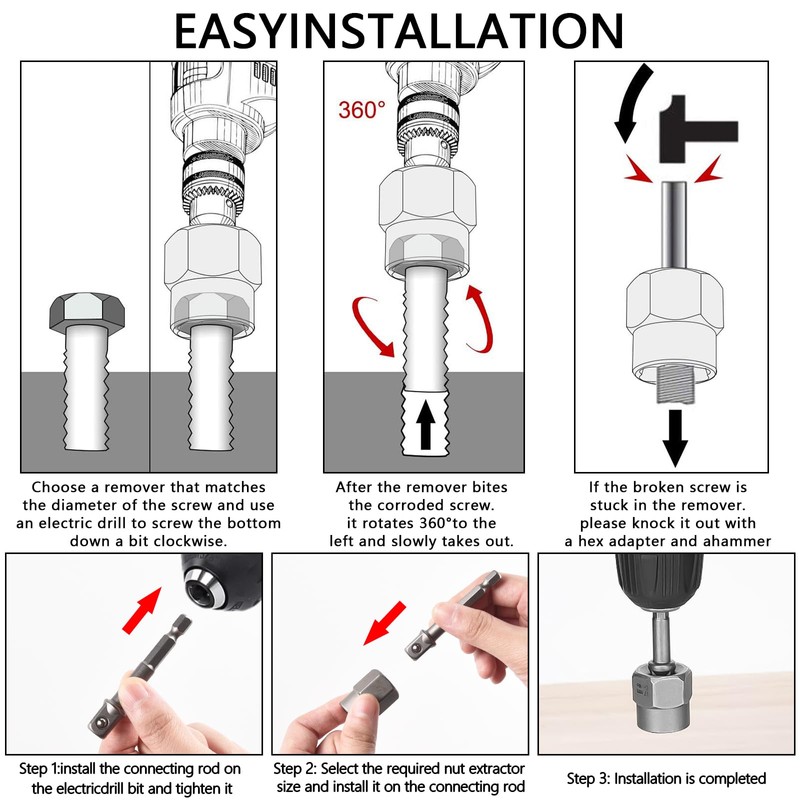 Bolt Extractor Set, 14Pcs 3/8'' Drive Impact Bolt and Nut