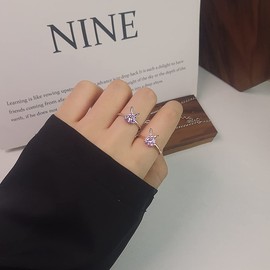 Cute Rabbit Bunny Open Stacking Ring 925 Sterling Silver Cubic Zirconia Pink Crystal Animal Adjustable Statement Thin Tail Finger Band Promise Wedding Rings Dainty Easter Jewelry for Women Teen Girls Bride