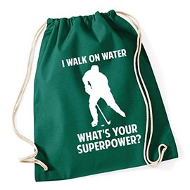 Hippowarehouse I Walk On Water What's Your Superpower Ice Hockey Drawstring Cotton School Gym Bag 37cm x 46cm, 12 litres