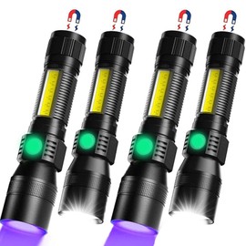Hoxida Flashlight Rechargeable LED UV Black Light &Redlight, 3in1 Super Bright Magnetic Tactical Flashlights, 1500Lumen 7Modes, Zoomable, Waterproof Pocket Flashlight for Pet Stains Detection,Camping