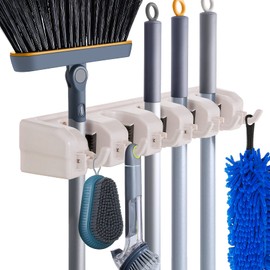 HYRIXDIRECT Wall Mount Broom Mop Holder Hanger Garden Tool Organizers Rack Garage Laundry Room Organizations and Storage with Hooks Heavy Duty