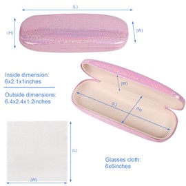 Joyberg Glasses Case, 2 Pack Eyeglass Case with Cleaning Cloth, Sparkling Shiny Glasses Case Hard Shell Fits Most Glasses (Pink)