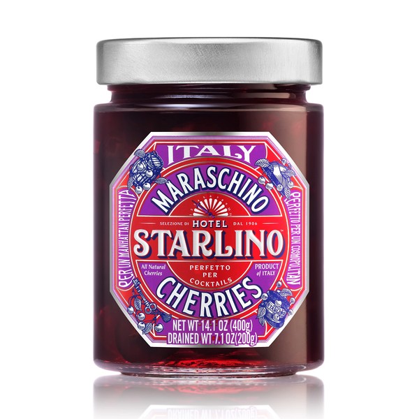 Hotel Starlino Maraschino Cherries | Great Tasting Italian Cherry for Premium Cocktails and Desserts | All-Natural Home Essentials For Your Bar Cart or Makes a Great Gift | 400g Jar, Pack of 1