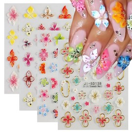5d-Nagelaufkleber Mit GepräGten Blumen, Tropische Hibiskus- Und Lilien-Nagelaufkleber FüR Nagelkunst Im Sommer Und FrüHling, Inklusive 4 Pcs FüR Frauen Und MäDchen