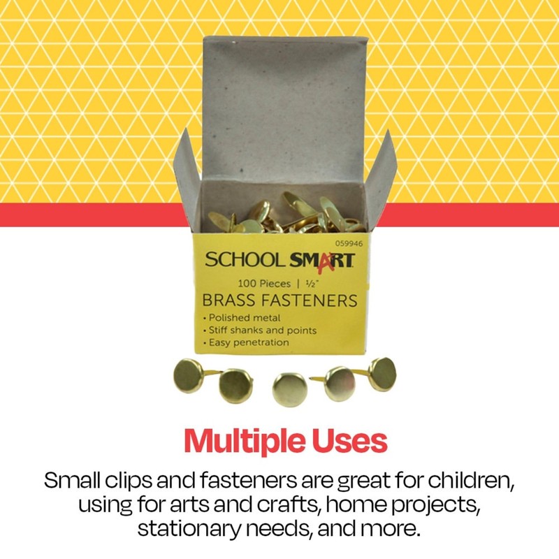 School Smart Prong Fasteners, 1/2 Inches, Size 2, Brass Plated,