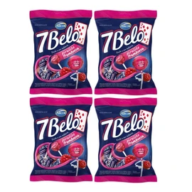Arcor - 7 Belo - Hard lollipop Filled With Chew Candy Rasberry Flavored - 4.23 Oz (PACK OF 4) | Pirulito Duro Recheado Com Bala Mastigável Sabor Framboesa - 120g