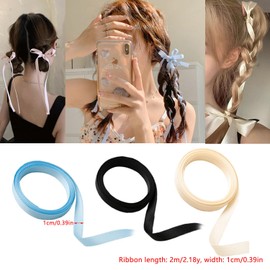 ArrErr 6 Pack Hair Ribbons Bow Solid Color Band Tie Streamer for Braided Hairs DIY Craft Ponytail Hairbow Head Ornament Braids Bows