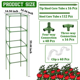 ZeeDix 4 Pack Tomato Cages for Garden, 60 Inch Square Adjustable Tomato Trellis Cage Climbing Plant Support Trellis Heavy Duty Plant Cages for Climbing Vegetables Flowers with 40Pcs Clips