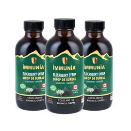 Immunia Elderberry Syrup for Adults & Kids C Relieves Colds & Flu Faster. Delicious Taste, No Sugar Added. Made in Canada. (3-Pack)