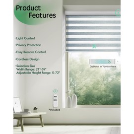 Yoolax Motorized Zebra Blinds, Remote Zebra Shades for Indoor Windows, Motorized Blinds with Remote Light Control Horizontal Window Blinds (80% Shading Luxury Grey, 35" x 72")