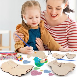 twirush Pack of 16 3D Wooden Birds for Children Birds Wooden Craft Sets 2 Sizes Wooden Birds for Painting for Age 3 4 5 6+ Years Old Boys Girls DIY Crafts Children's Birthday Crafts