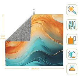 Tapete de secado de platos de mármol naranja verde azulado para encimera de cocina, lavable, absorbente, reversible, microfibra moderna, accesorios de cocina, 16 x 18 pulgadas