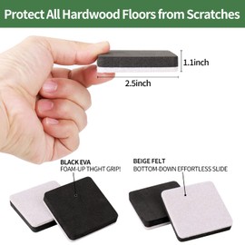 24 PCS 2.5" Square Felt Furniture Movers Sliders for Hardwood Floors, Reusable Felt Furniture Moving Pads, Sliders for Moving Heavy Sofa Desk Table Couch Cabinet, Glides Easily and Quickly (Beige)