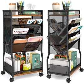 DAOUTIME 8 Tier Rolling Book Cart with Wheels, Mobile Book Storage Cart with 2 Sides Access Bookcase for Narrow Space, Rolling File Organizers and Storage for Home Office Living Room Classroom School
