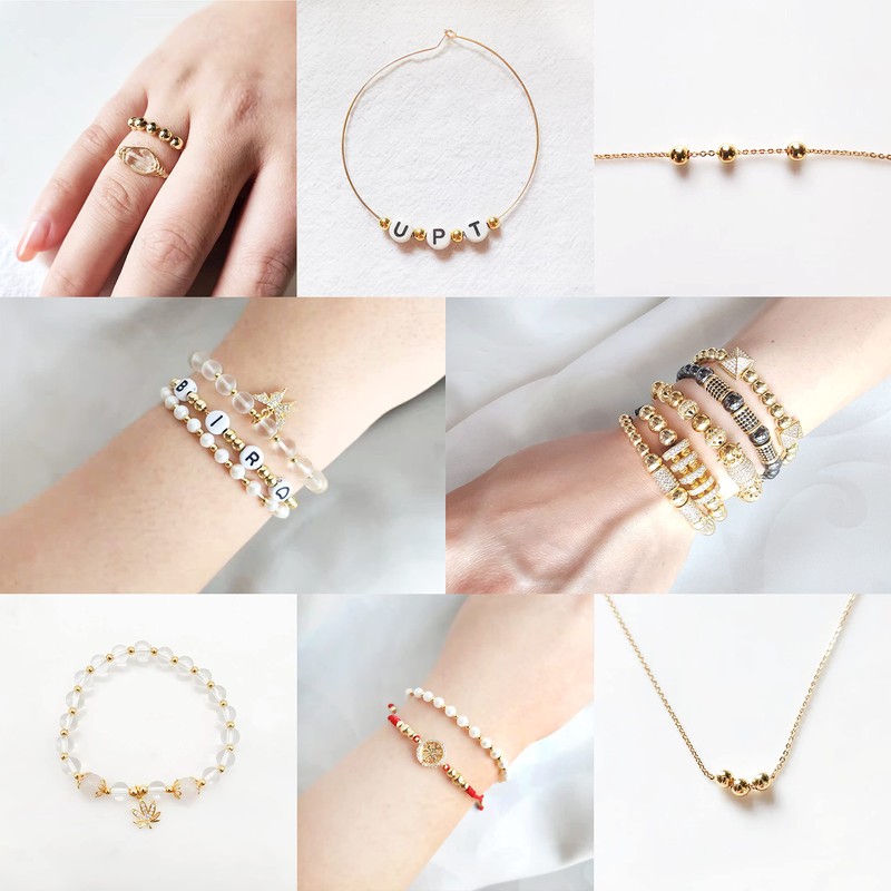 JinCraft 400pcs 3mm 14K Gold Plated Beads, Long-Lasting Round Smooth