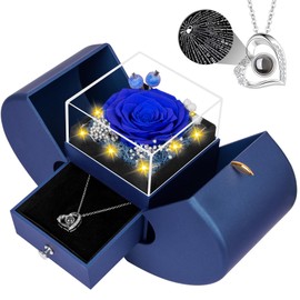 Lebana Preserved Blue Real Rose with I Love You Necklace, Eternal Flowers Rose Birthday Gifts for Women Her Mom Wife Girlfriend Grandma Christmas on Valentines Mothers Day Anniversary Romantic-Blue