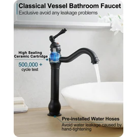 HOIGY Matte Black Bathroom Faucet, Brass Tall Bathroom Sink Faucet Single Handle, 360 Degree Swivel Vessel Faucet, Bathroom Faucets One Hole with Aerator & Supply Hoses for Shopping Malls Saving Water