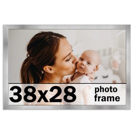 CountryArtHouse 38x28 Frame Silver Stainless Steel Solid Wood Picture Frame | 0.75 Inch Moulding Width | Includes UV Acrylic Plexiglass, Acid Free Foam Board Backing and Hanging Hardware