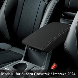 Rifoda Center Console Armrest Cover Suitable for 2024 Subaru Crosstrek Impreza Scratch Resistance Armrest Box Microfiber Leather Cover(Black Leather with White stitchingg)