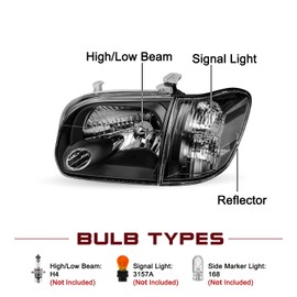 JSBOYAT Headlight Assembly Fit for 2005 2006 Toyota Tundra 4-door Double/Crew Cab 2005-2007 Sequoia Headlamps W/Corner Lights Black Housing Clear Reflector