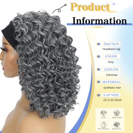 Usweety Headband Wig Deep Wave Synthetic Wigs for Women Natural Looking No Glue Short Grey Color Headband Wigs Curly Wave Wig 14 inches Bob Synthetic wig