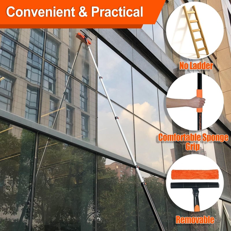 Buyplus 26Ft High Reach Squeegee for Window Cleaning Kit with