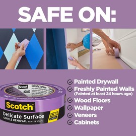 Scotch Delicate Surface Painter's Tape, Purple, Masking Tape Protects Delicate Surfaces and Removes Easily, Multi-Surface Painting Tape for Indoor Use, 0.70 Inches x 60 Yards, 1 Roll
