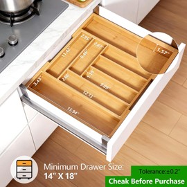 Pipishell Organizador de cajones expandible de bambú para soporte de utensilios, bandeja de cubiertos ajustable, organizador de divisores de cajones de madera para cubiertos, cubiertos, cuchillos en