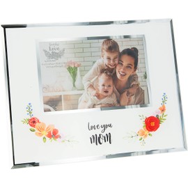 Pavilion Gift Company Love You Mom - 9.25x7.25 Inch Mirrored Glass Floral Easel Back Picture Frame