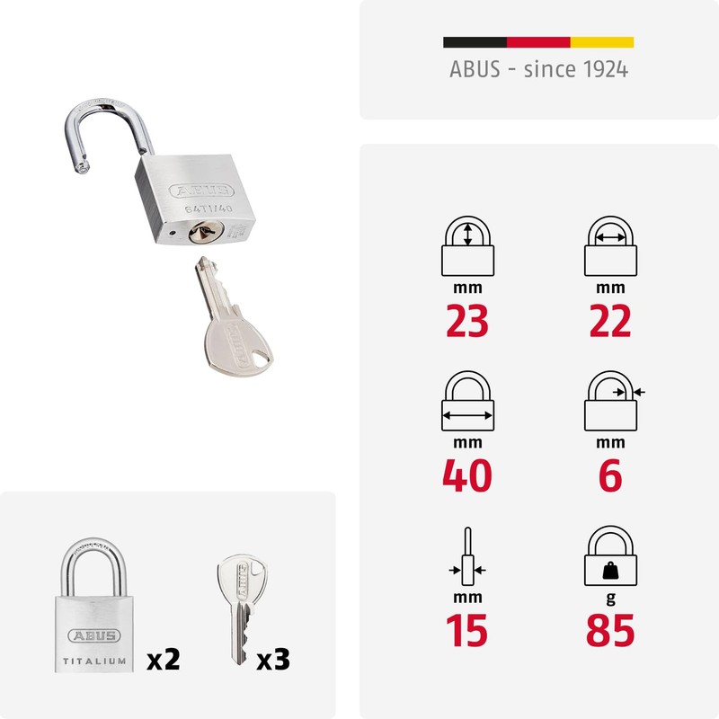 ABUS Titalium 64TI/40 Padlock - Set of 2 Keyed Alike