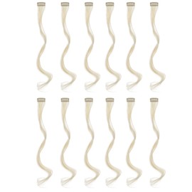 SWACC 12 Pcs Curly Wavy One Color Party Highlights Clip on in Hair Extensions Colored Hair Streak Synthetic Hairpieces (Platinum Blonde)