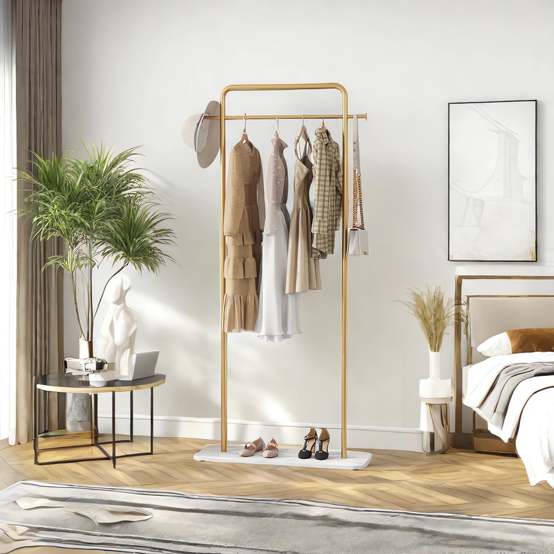 KaKaBB Gold Clothing Rack with Marble Base, Heavy-duty Garment Rack,