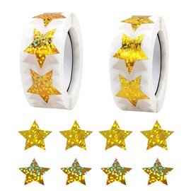 1000 PCS Holographic Star Stickers, YIFARUBE 2.5 CM Shiny Sparkle Gold Star Stickers for Kids Reward in School Classroom Supplies for Students and Teachers
