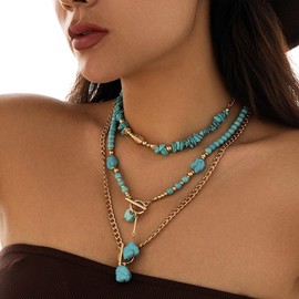 Western Jewellery for Women Cowgirl Outfits for Women Boho Western Layered Turquoise Beaded Necklace Stacked Turquoise Cowgirl Hat Pendants