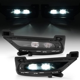HECASA Pair LED Fog Light&Bezel Compatible with 2015-2024 Chrysler 300 Replacement for CH2592154 CH2593154 CH1038172 CH1039172 Fog Lamp Kit Trim Cover Clear Lens Black Housing - Driver&Passenger Side