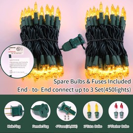 LAMPHOME Super-Bright Extendable Yellow Christmas Lights Decoration 300 Lights 63.8ft(2pk of 150L) UL Certified Mini Bulb String Lights Set for Outdoor Christmas Tree Garden Holiday Party Patio Decor
