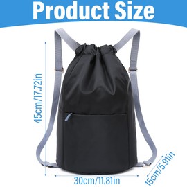 Drawstring Fitness Bag, 1 Pack Drawstring Backpack, Waterproof Sports Backpack, Sports Gym Bag, Suitable for School Sports, Swimming and Mountain Climbing Beach Holidays, Black