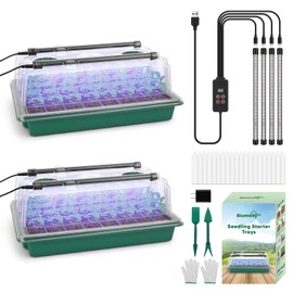 Upgrade Seedling Starter Trays with Grow Light, 80 Cell Seedling Tray with Humidity Dome/Indoor Grow Kit for Deep Rooting Seedlings, 1-24 Hour Timer, White & Blue & Red Grow Light