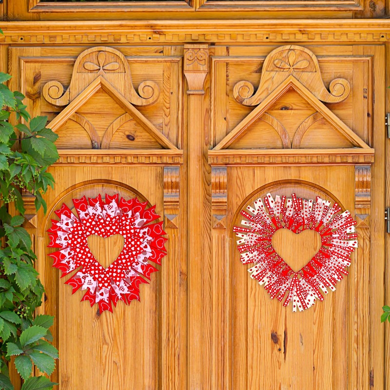 6 Sets Wedding Heart Wreaths-Wire Heart Wreath with Ribbon and