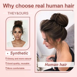 SPIKFN Real Hair Bun Set, 100% Human Hair, Natural Doughnut Hairpiece, Updo Hairstyle, Messy Hair Accessories for Women (#1B Natural Black)