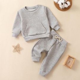 Yanmucy Toddler Baby Boy Clothes Outfits Unisex Cotton Pullover Sweatshirt Tops Pants Set Baby Boy Girl Casual Tracksuit Spring Fall Clothing Set (Grey, 3-4Y)